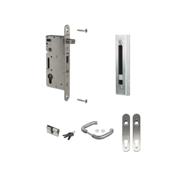 H-WOOD-SET-60-I - Roestvrijstalen, complete set met insteekslot voor houten poorten.