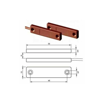 Dun magneetcontact, 3m 4-aderige kabel, verkocht per 2 (prijs/stuk), BRUIN