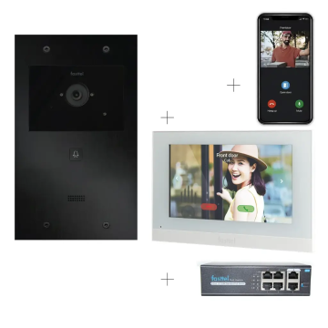 Kit vidéo IP Fasttel, poste extérieur modèle M + poste intérieur 7 pouces + commutateur POE + 4 licences pour l'application