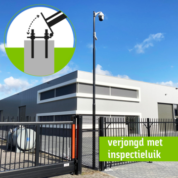 Kantelbare aluminium cameramast verjongd 114-90-76mm,  5 meter boven maaiveld met inspectieluik