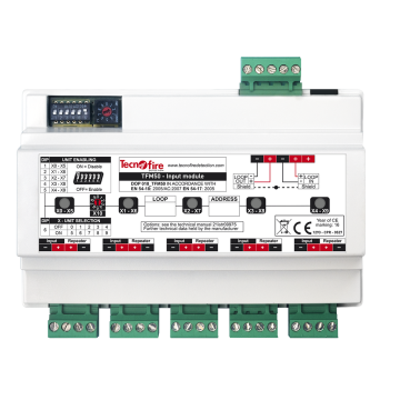 Adresseerbare input module. Vijf overwaakte inputs. DIN rail hoog profiel