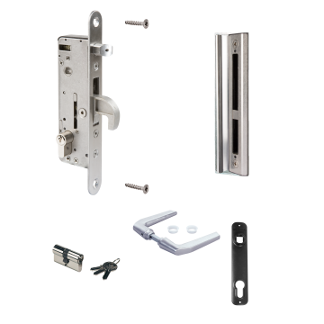 H-METAL-SET-80-M - Roestvrijstalen, complete set met insteekslot voor metalen en aluminium poorten.