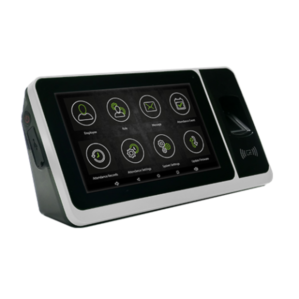 Webbased Prikklok met vingerscan, RFID EM/Mifare lezer, 7" touch LCD scherm
