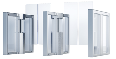 SG-2-R650-1300 : Speedgate vierkant model H1300mm klapdeurtjes in glas breedte 650mm Rechts model